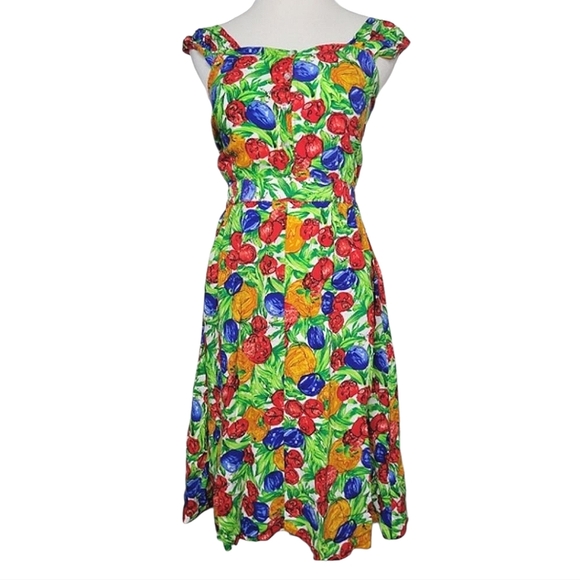 Vintage Candy Floss Fruits Print Pin Up Rockabilly Dress Kawaii Kitsch 50's XS/S - Picture 3 of 16